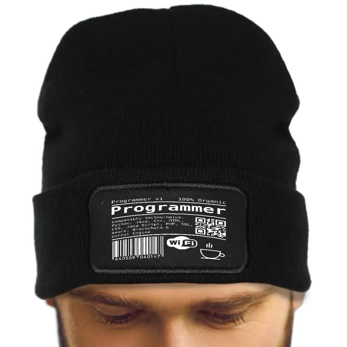 Czapka Zimowa ETYKIETA PROGRAMISTY Dla Informatyka Wzory Czarna