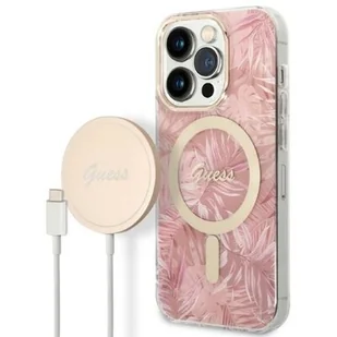 Guess Zestaw GUBPP14LHJEACSP Case+ Charger iPhone 14 Pro 6,1" różowy/pink hard case Jungle MagSafe - Etui i futerały do telefonów - miniaturka - grafika 1