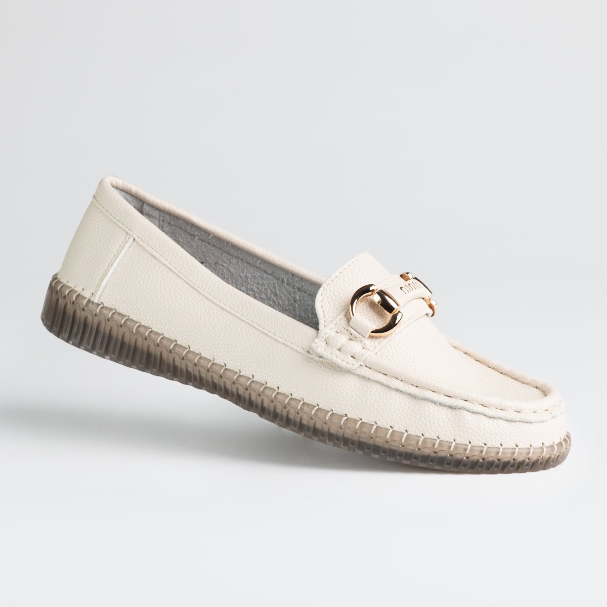 Eleganckie mokasyny GOODIN GD-FL6110 skóra naturalna złota klamra beż 36