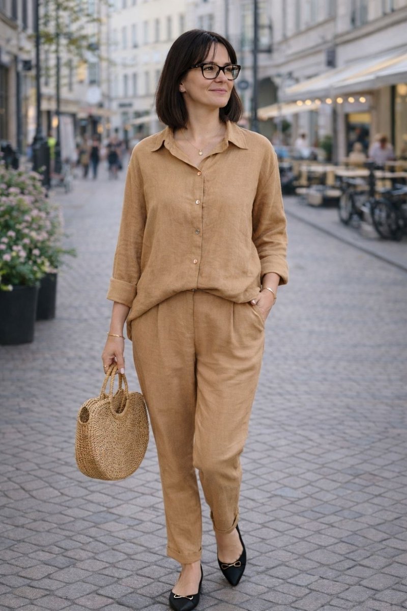 Komplet Damski wiskoza beżowy elegancki casual Made in Italy Uni