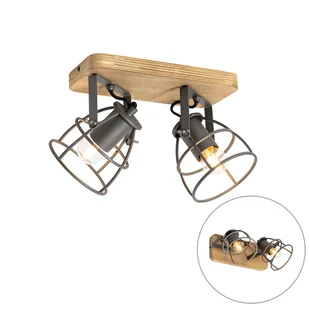 QAZQA Industrialny spot ciemnoszary z regulowanym 2-punktowym drewnem - Arthur - Lampy sufitowe - miniaturka - grafika 1