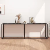 Konsole i sekretarzyki - shumee shumee Konsola czarny marmur 220x35x75,5 cm szkło hartowane - miniaturka - grafika 1