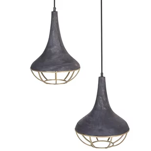 Lampa wisząca 2-punktowa drewno mango czarna z mosiężnym BAGMATI - Lampy sufitowe - miniaturka - grafika 1