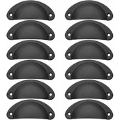 Zawiasy, okucia i inne akcesoria - Zestaw 12 uchwytów w kształcie muszli, 8,2 cm x 3,5 cm, wykonanych z wygiętego żelaza, do drzwiczek szafek, ze śrubami – kolor czarny - miniaturka - grafika 1