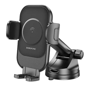 Borofone Uchwyt Samochodowy BH203 Blue Charm z ładowaniem indukcyjnym do szyby czarny - Uchwyty samochodowe do telefonów - miniaturka - grafika 1