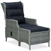Fotele i krzesła ogrodowe - vidaXL Rozkładane krzesło ogrodowe z podnóżkiem, rattan PE, jasnoszare - miniaturka - grafika 1