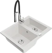 Zlewozmywaki z baterią - Mexen Carlos zlewozmywak granitowy 1,5-komorowy z baterią kuchenną Aster, biały - 6518-20-73450-07 - miniaturka - grafika 1