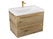 Szafki łazienkowe - Szafka Wisząca Z Umywalką ATHD 60 cm - Dąb Evoke Coast Mat - Uchwyty Złote Polerowane - miniaturka - grafika 1