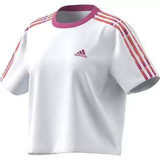 Koszulki i topy damskie - adidas Damski T-shirt (Short Sleeve) W 3S Cr Top, White/Semi Coral Fusion/Multicolor/Pulse Magenta, IC9882, S - grafika 1