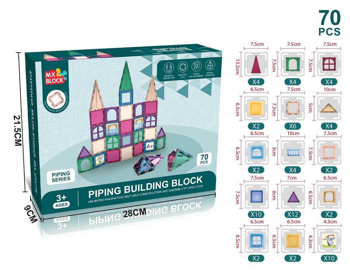 Magnetyczne klocki konstrukcyjne Piping building blocks 70 elementów