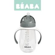 Butelki dla niemowląt - Beaba, Butelka - kubek niekapek tritanowa ze słomką, 300 ml, Mineral grey - miniaturka - grafika 1