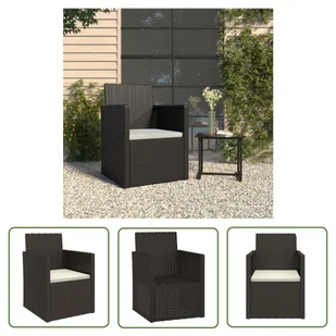 The Living Store Fotel ogrodowy z poduszką - czarny - polirattan - Fotel Ogrodowy - Fotele i krzesła ogrodowe - miniaturka - grafika 1