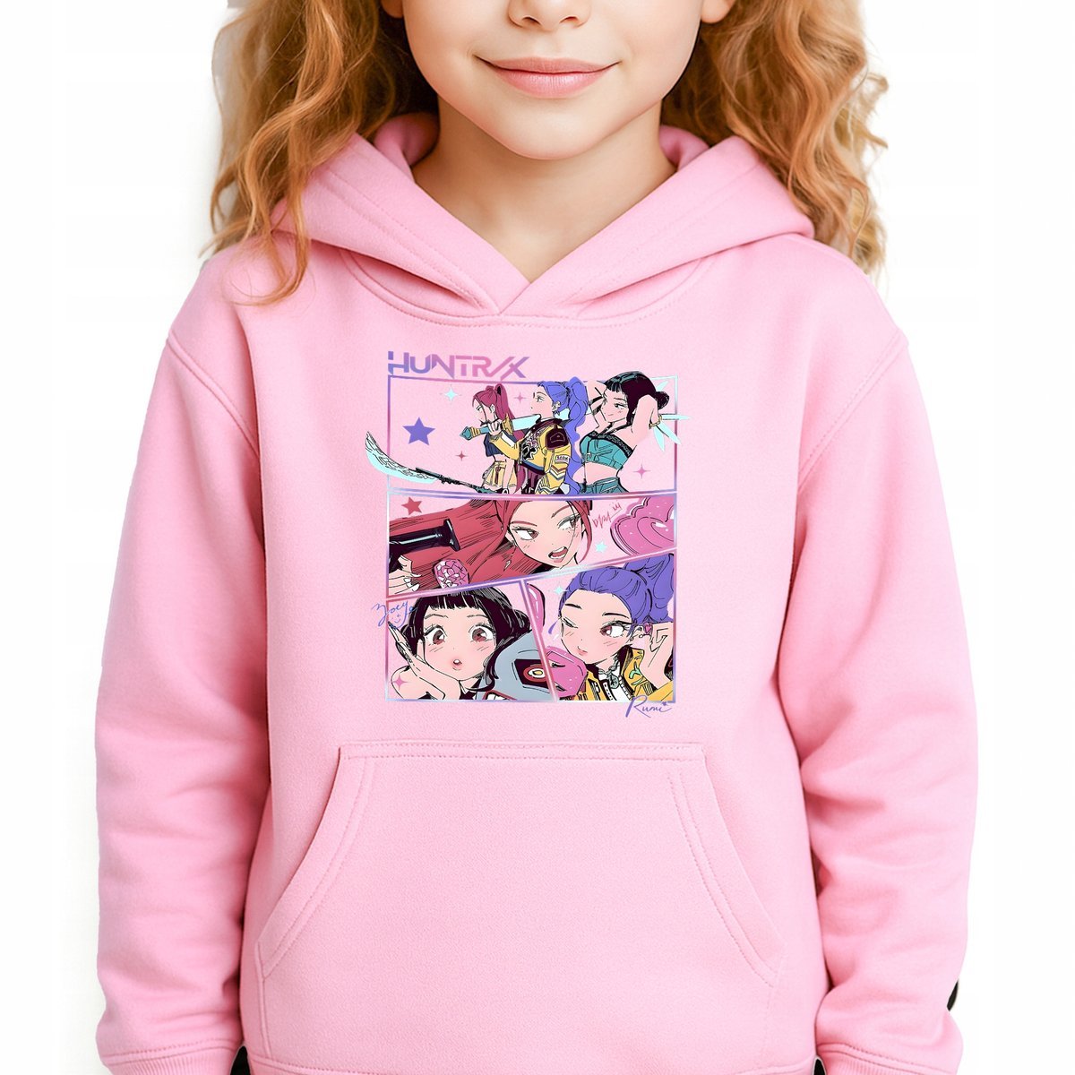 Bluza Dziecięca Różowa Z Kapturem HUNTRX CREW Muzyka Wzory Rozmiar 128 cm