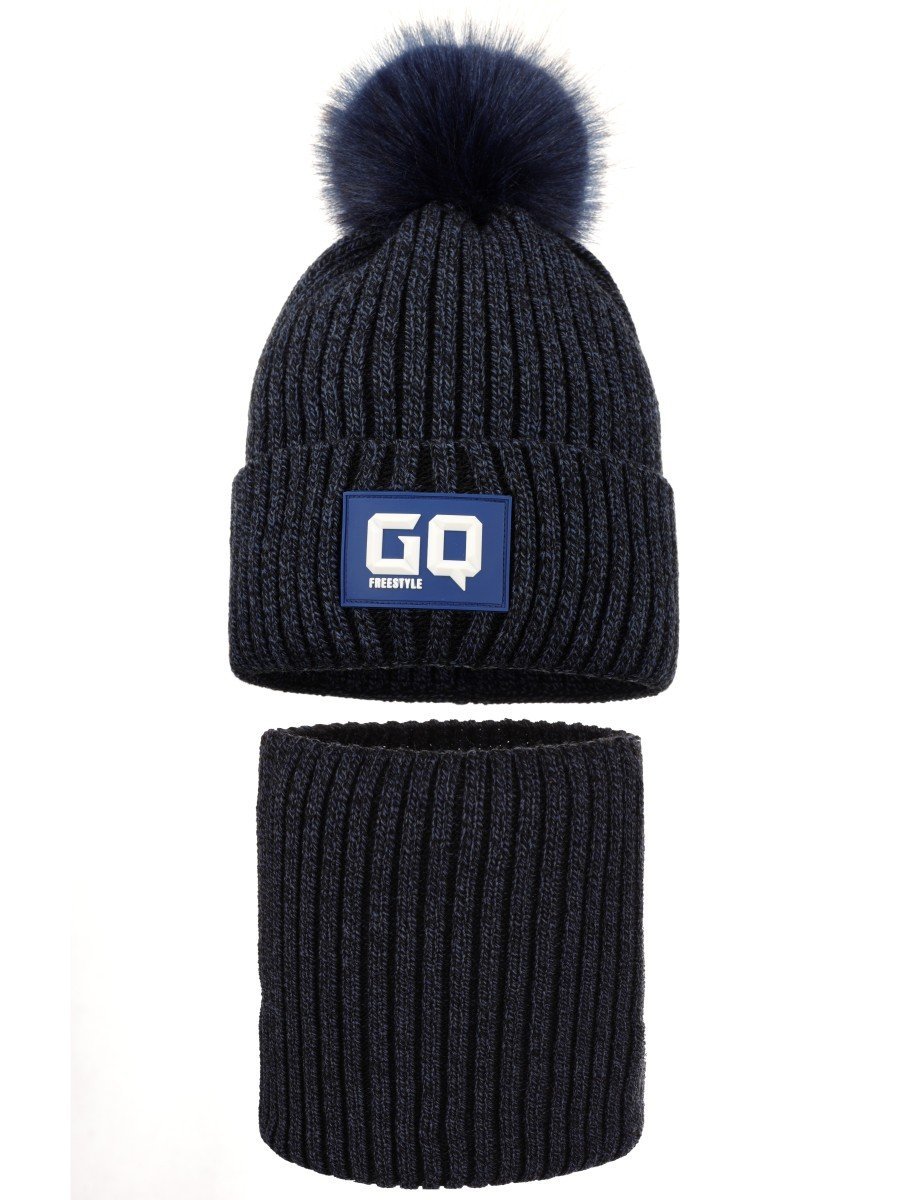 Chłopięcy komplet zimowy czapka i komin niebieski Ambra Biz r.48/50