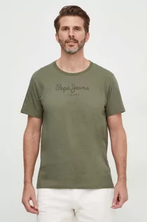 Koszulki męskie - Pepe Jeans t-shirt bawełniany Eggo męski kolor zielony z nadrukiem - grafika 1