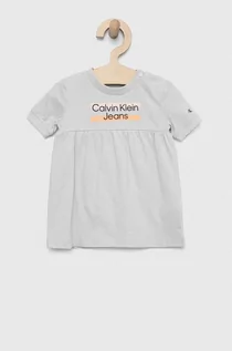 Sukienki i spódniczki dla dziewczynek - Calvin Klein Jeans sukienka dziecięca kolor szary mini rozkloszowana - grafika 1