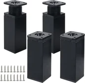 Zawiasy, okucia i inne akcesoria - Zestaw 4 regulowanych nóg meblowych, czarne nogi stołowe, 10 cm z 16 śrubami, regulowane do szafek kuchennych i stołów. - miniaturka - grafika 1