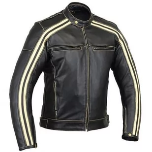Bikers Gear Australia Klasyczna kurtka motocyklowa ze skóry bydlęcej z CE1621-1 zdejmowaną zbroją - kość słoniowa w paski 3XL - Odzież motocyklowa - miniaturka - grafika 1