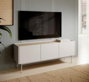 BETTSO Szafka RTV stolik telewizyjny do salonu trzydrzwiowy COLOR 144 cm beżowy jasnobeżowy - Szafki RTV BETTSO Szafka RTV stolik telewizyjny do salonu trzydrzwiowy COLOR 144 cm beżowy jasnobeżowy - Szafki RTV - miniaturka - grafika 1