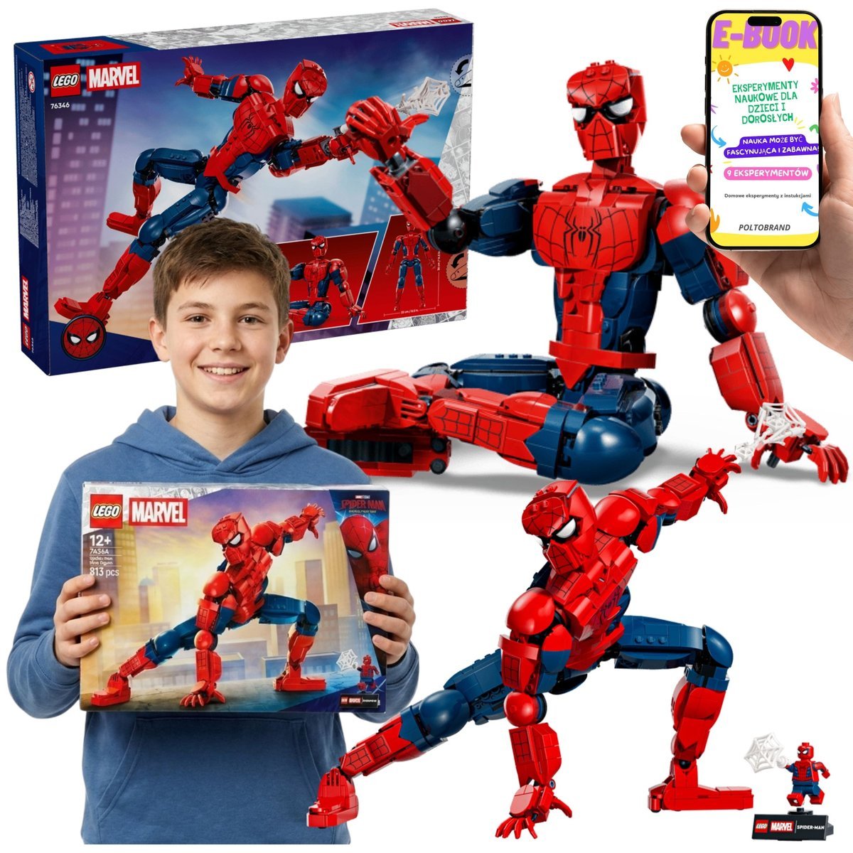 LEGO Marvel 76346 Figurka Spider-Mana Ruchoma Postać Superbohatera 813 el + E-BOOK