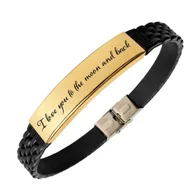 Bransolety męskie - Bransoletka męska z grawerem kauczuk stal chirurgiczna pozłacana - miniaturka - grafika 1
