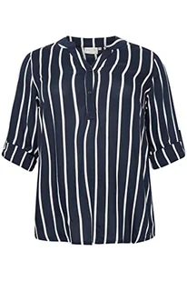 Kaffe Curve Kaffe CurveWomen's Plus Size Shirt Bluzka w paski Oversize V-Neck Długi rękaw, Midnight/Chalk Stripe, 42 Kobiety - Bluzki damskie - miniaturka - grafika 1