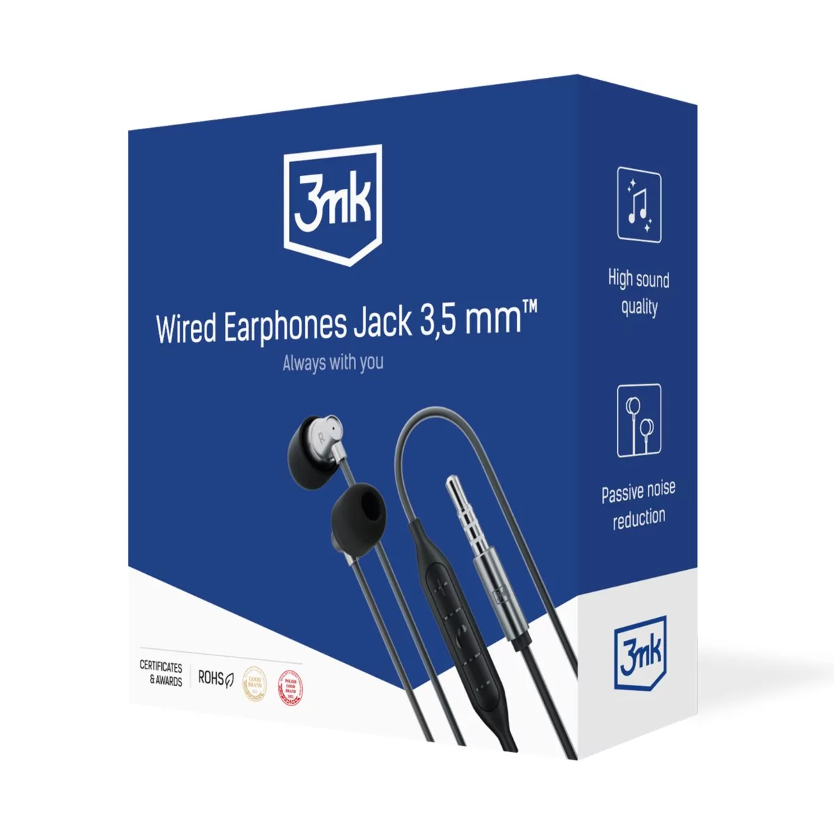 3mk Wired Earphones Jack 3,5 mm czarno-srebrne