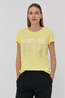 Koszulki i topy damskie - LIU JO t-shirt bawełniany kolor żółty - grafika 1