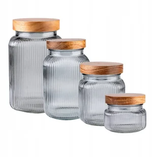 4x POJEMNIKI SZKLANE RYFLOWANE SŁOIK Z DREWNIANĄ POKRYWKĄ DO PRZECHOWYWANIA - Pojemniki kuchenne 4x POJEMNIKI SZKLANE RYFLOWANE SŁOIK Z DREWNIANĄ POKRYWKĄ DO PRZECHOWYWANIA - Pojemniki kuchenne - miniaturka - grafika 1