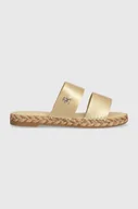Klapki i japonki damskie - Tommy Hilfiger klapki skórzane TH GOLD FLAT ESPADRILLE SANDAL damskie kolor złoty FW0FW07932 - miniaturka - grafika 1