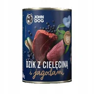 Mokra karma dla psów - John Dog Dzik z cielęciną i jagodami 400g John Dog dla szczeniąt - miniaturka - grafika 1