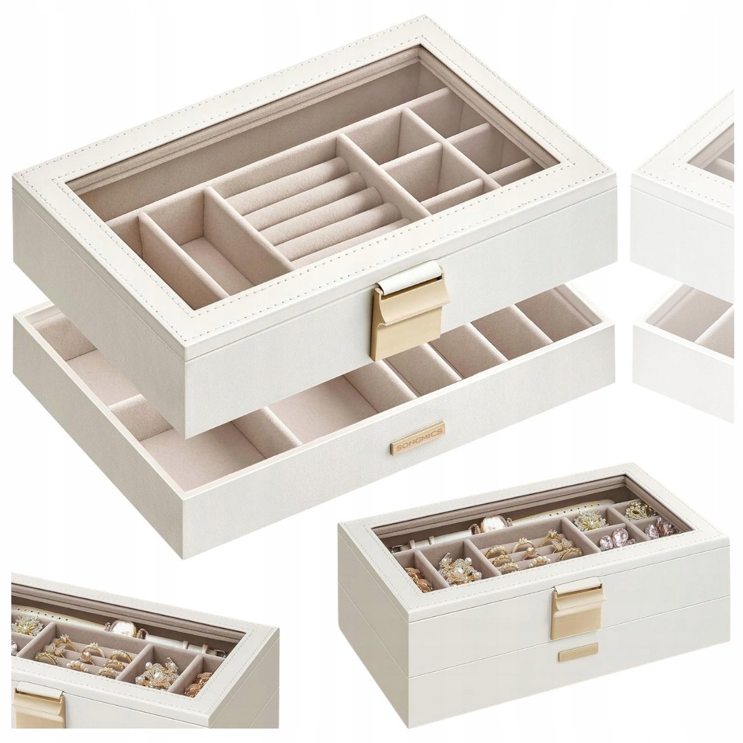 TACA NA BIŻUTERIĘ 2 POZIOMY - AKSAMITNY ORGANIZER SZKATUŁKA IDEALNY PREZENT