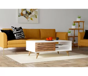 Stolik kawowy GRANDE 42x100 cm biały/brązowy - Ławy i stoliki kawowe - miniaturka - grafika 1