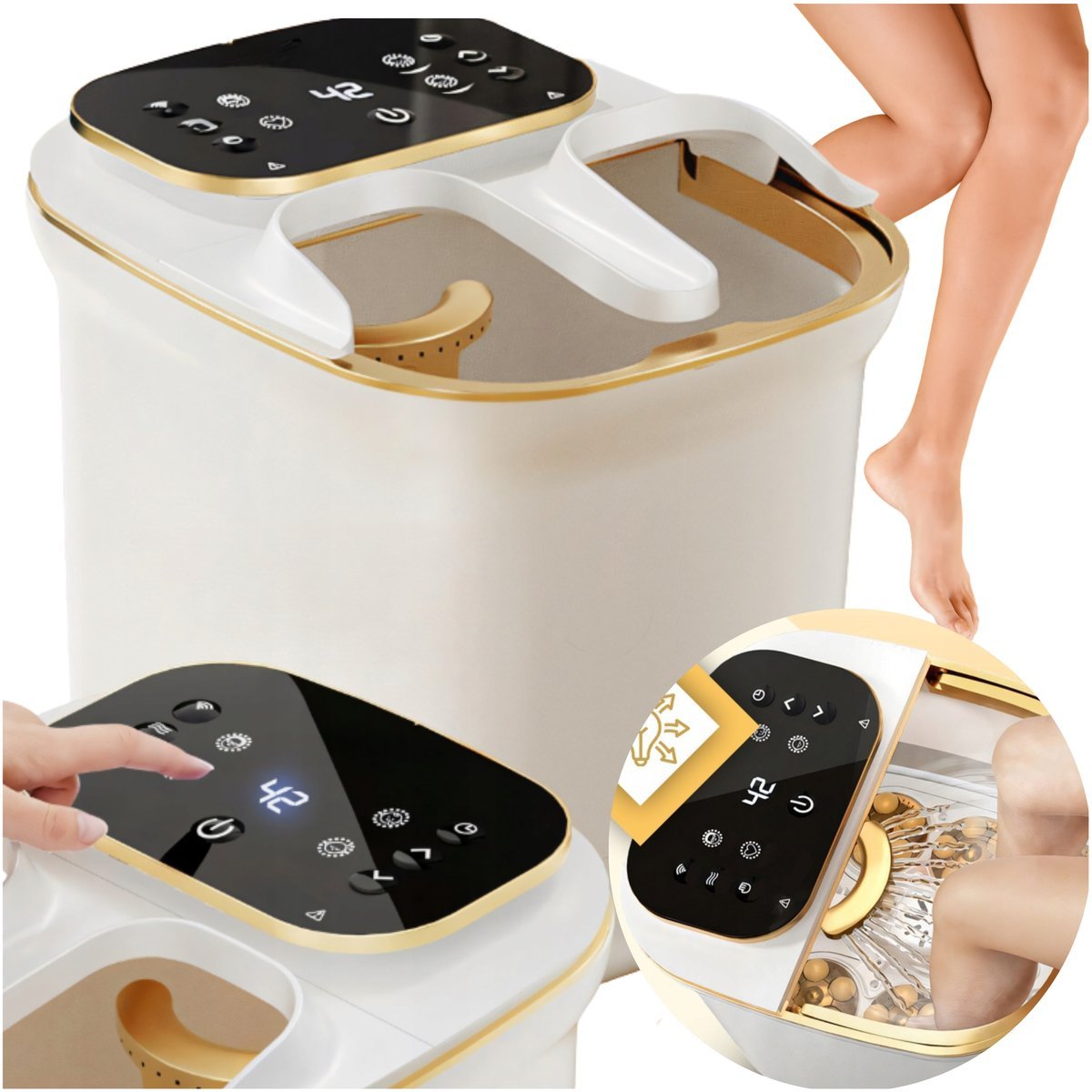 Masażer Do Stóp Wodny Hydromasażer Nóg Elektryczny Podgrzewany Głowice LCD