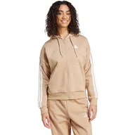 Bluzy damskie - Bluza damska adidas Essentials 3-Stripes Full-Zip Fleece Hoodie beżowa JX77 - miniaturka - grafika 1