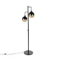 Lampy stojące - QAZQA Przemysłowa lampa podłogowa czarna z mosiężnym 2-punktowym - Haicha - miniaturka - grafika 1
