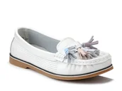 Mokasyny damskie - Mokasyny damskie skórzane białe płaskie z frędzlami Evento 4673-36 - miniaturka - grafika 1