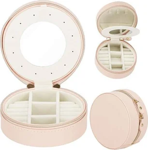 Springos Szkatułka na biżuterię okrągła 11x5 cm jasnoróżowy organizer z przegródkami ekoskóra UNIWERSALNY - Pudełka i szkatułki - miniaturka - grafika 1