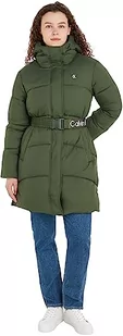 Calvin Klein Jeans Damskie płaszcze z logo z długim puchowym wyściełanym paskiem, Tymianek, S - Płaszcze damskie - miniaturka - grafika 1