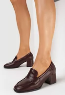 Półbuty damskie - Bordowe Półbuty na Słupku z Kwadratowym Noskiem i Ozdobnym Paskiem Smotere - miniaturka - grafika 1