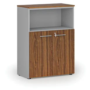 Szafa biurowa kombinowana PRIMO GRAY, 1087 x 800 x 420 mm, szary/orzech - Szafy biurowe - miniaturka - grafika 1