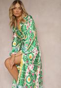 Sukienki - Zielona Pudełkowa Sukienka z Satynowej Tkaniny w Ornamentalny Wzór Allilena - miniaturka - grafika 1