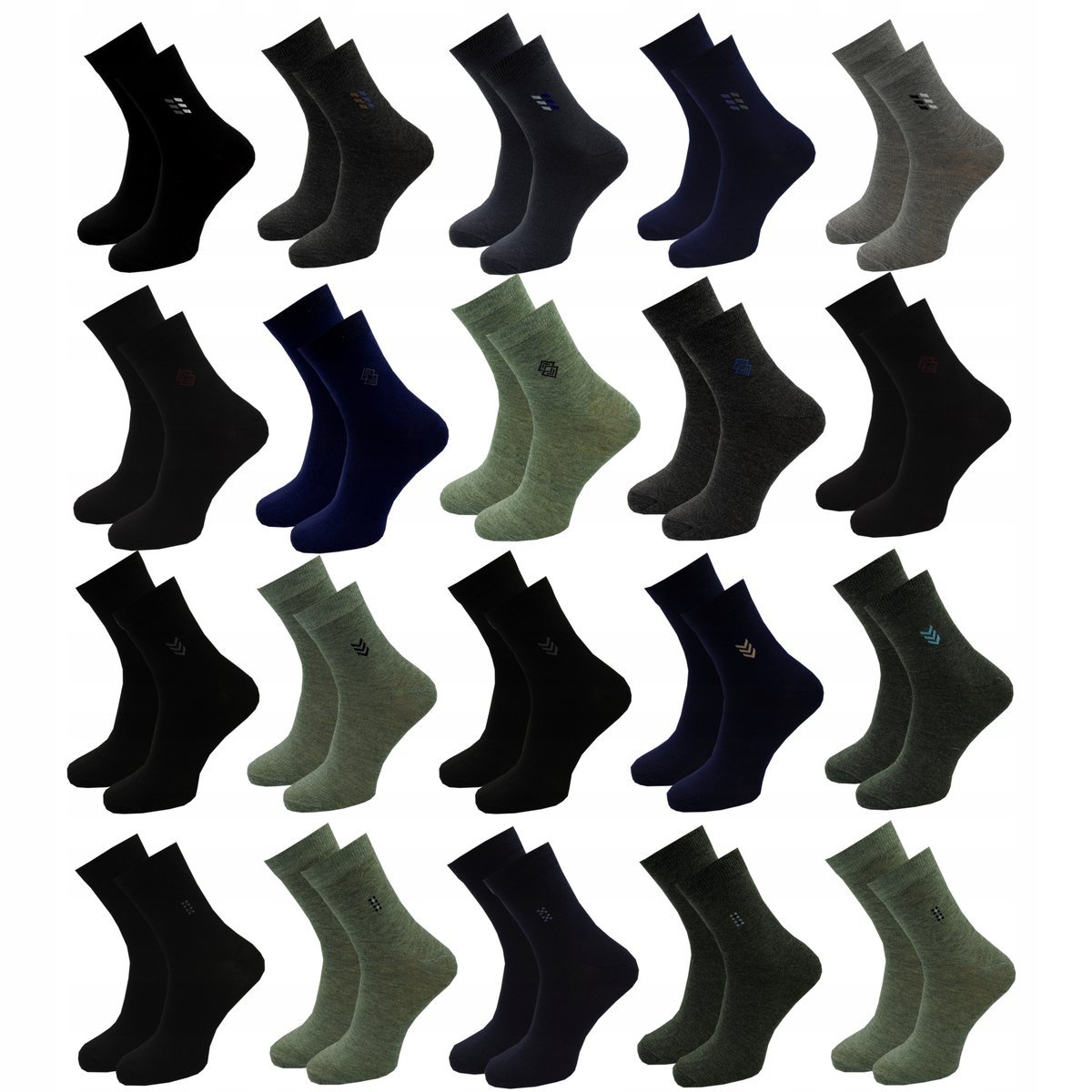 20 PAR SKARPETY MĘSKIE BAWEŁNIANE DŁUGIE RÓŻNE WZORY SKARPETKI KOLORY 39-42
