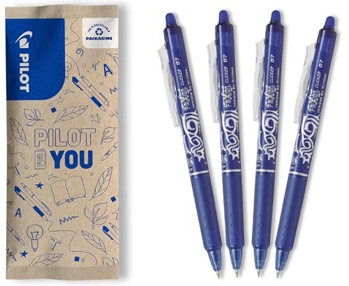 PILOT FriXion Ball Clicker 07 zestaw 4 szt. – wymazywalny termoczuły długopis atramentowy, chowany i wielokrotnego napełniania, niebieski, średnia końcówka