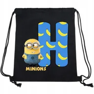 Plecaki worki - Worek Plecak Czarny MINIONKI LITERKA H Do Szkoły Wzory - miniaturka - grafika 1