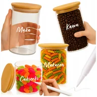 Pojemniki kuchenne - 4x szklane pojemniki na żywność z pokrywką bambus + PISAK DO SZKŁA ETYKIET - miniaturka - grafika 1