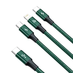 Kabel USB-C 3w1 Baseus Rapid Series, micro USB / Lightning / USB-C, 20W, 1.5m (zielony) - Kable USB - miniaturka - grafika 7