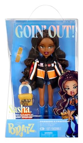 Bratz Goin' Out! Doll - Sasha - Kolekcjonerska Modna Lalka z Akcesoriami, Zawiera Strój, Torebkę, Okulary Przeciwsłoneczne i Szczotkę - Zabawka dla Dzieci - Odpowiednia dla Dzieci w Wieku od 6 Lat