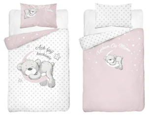 Pościel dziecięca dwustronna Miś na Księżycu różowo-biała – 90x120 cm – MAYAMOO - Pościel dla dzieci - miniaturka - grafika 1