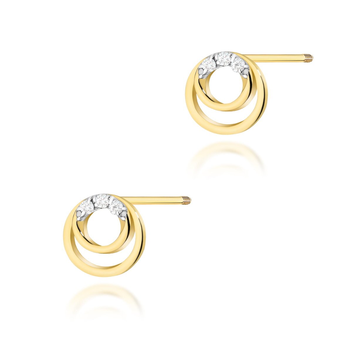 Złote kolczyki K0078 z diamentami żółte złoto sztyft zakręcany pr. 585